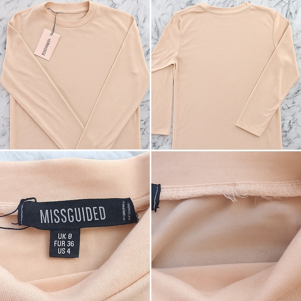 Missguided Tunic T-Shirt Size 4 Women NWT Beige Classic Casual Basic Hiking READ